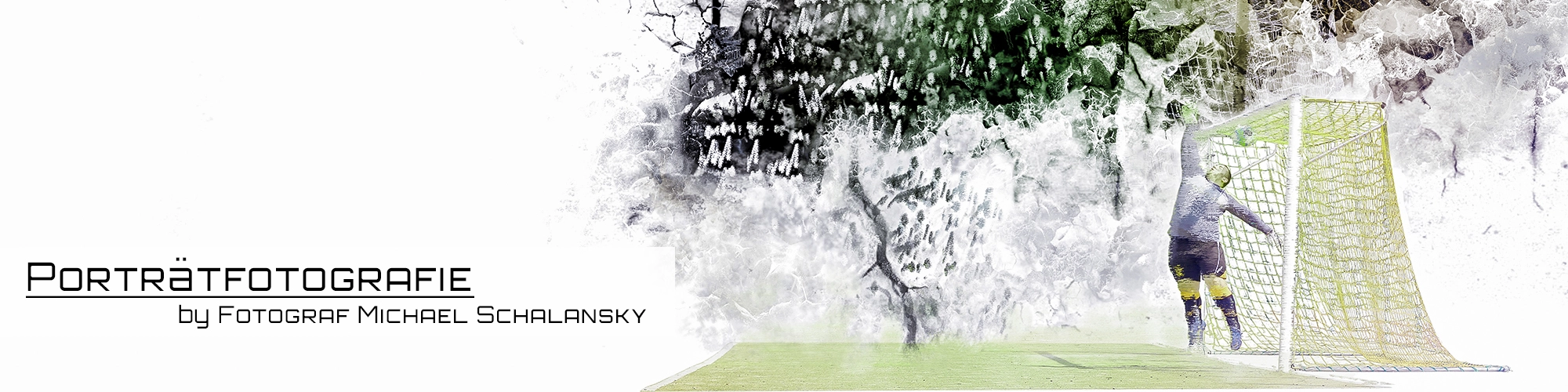 Ein abstraktes, künstlerisch bearbeitetes Porträt eines Fußballtorwarts, der sich im Sprung nach einem Ball ausstreckt, kombiniert mit Texturen, Farbspritzern und organischen Formen, die eine dramatische und ausdrucksstarke Komposition schaffen. Das Bild fängt die Essenz von Bewegung und Konzentration ein.